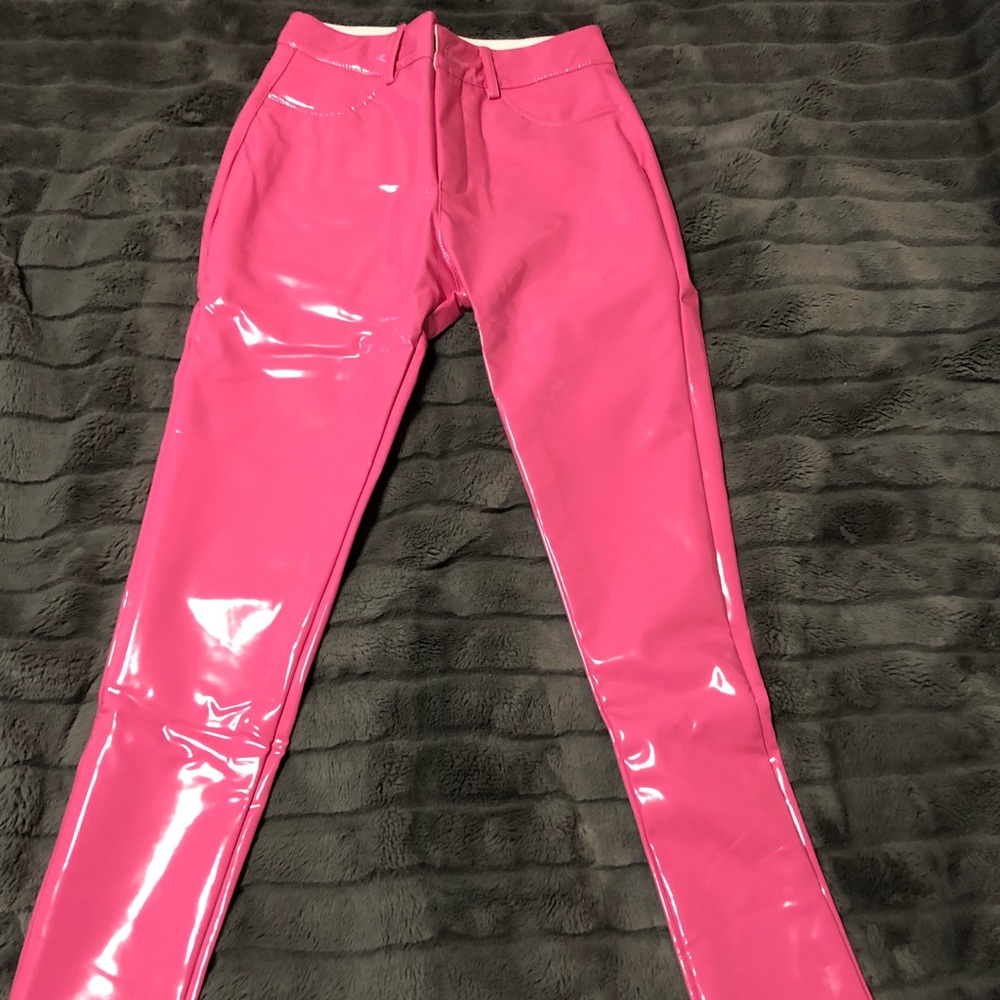 Pink latex pants trendy